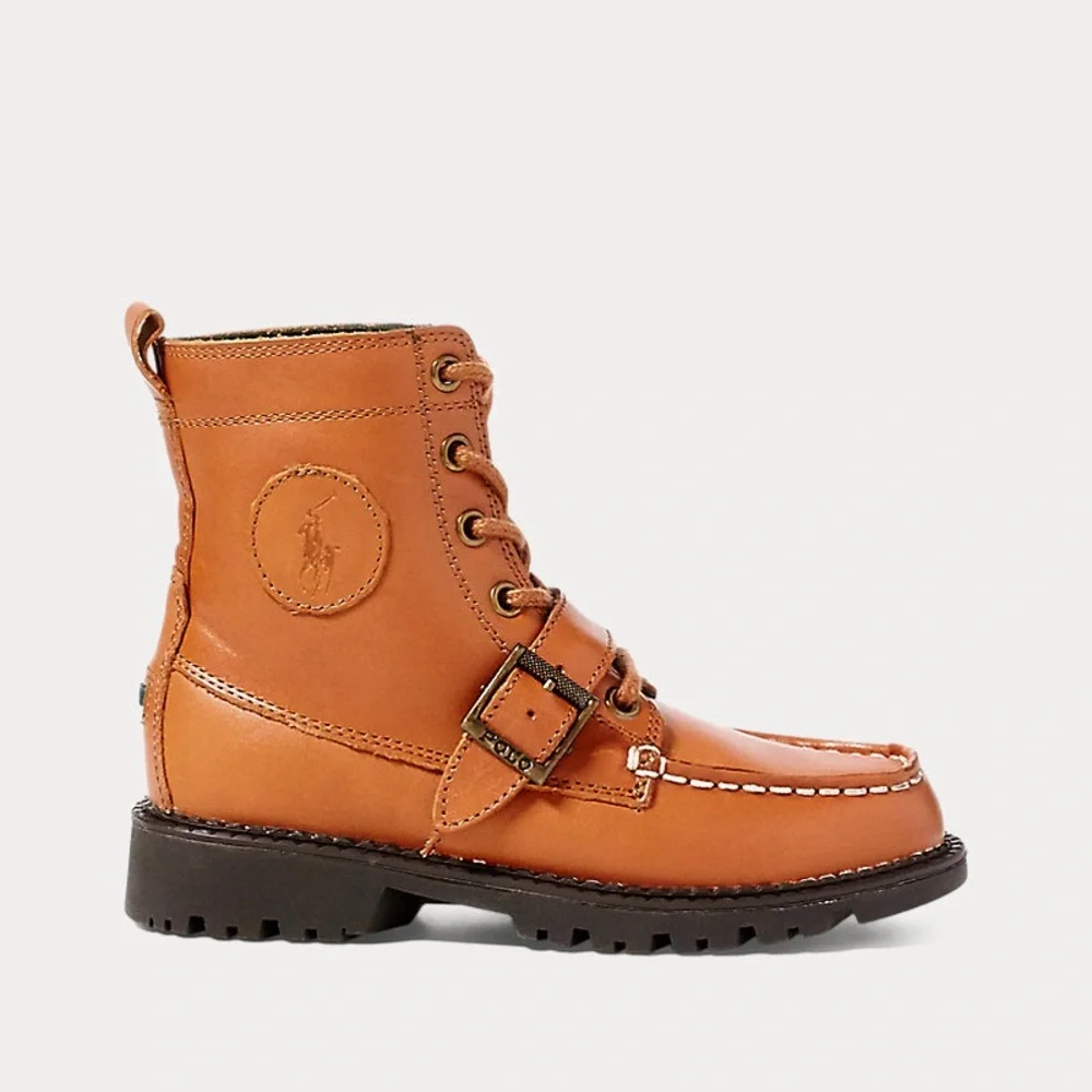 Polo Ralph Lauren Ranger Hi II Boys‎ Leather Boots Tan Burnished 6.5